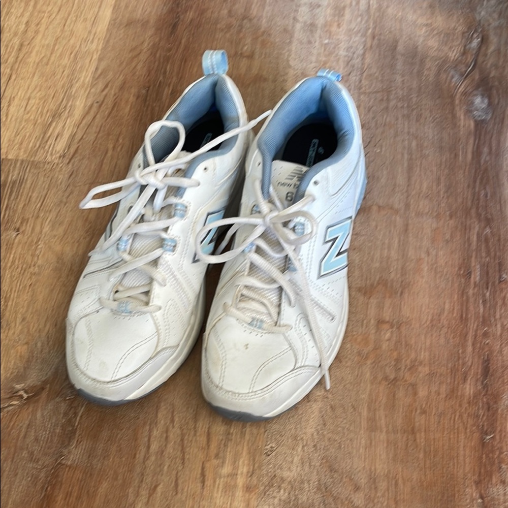 New Balance White and Blue Sneakers